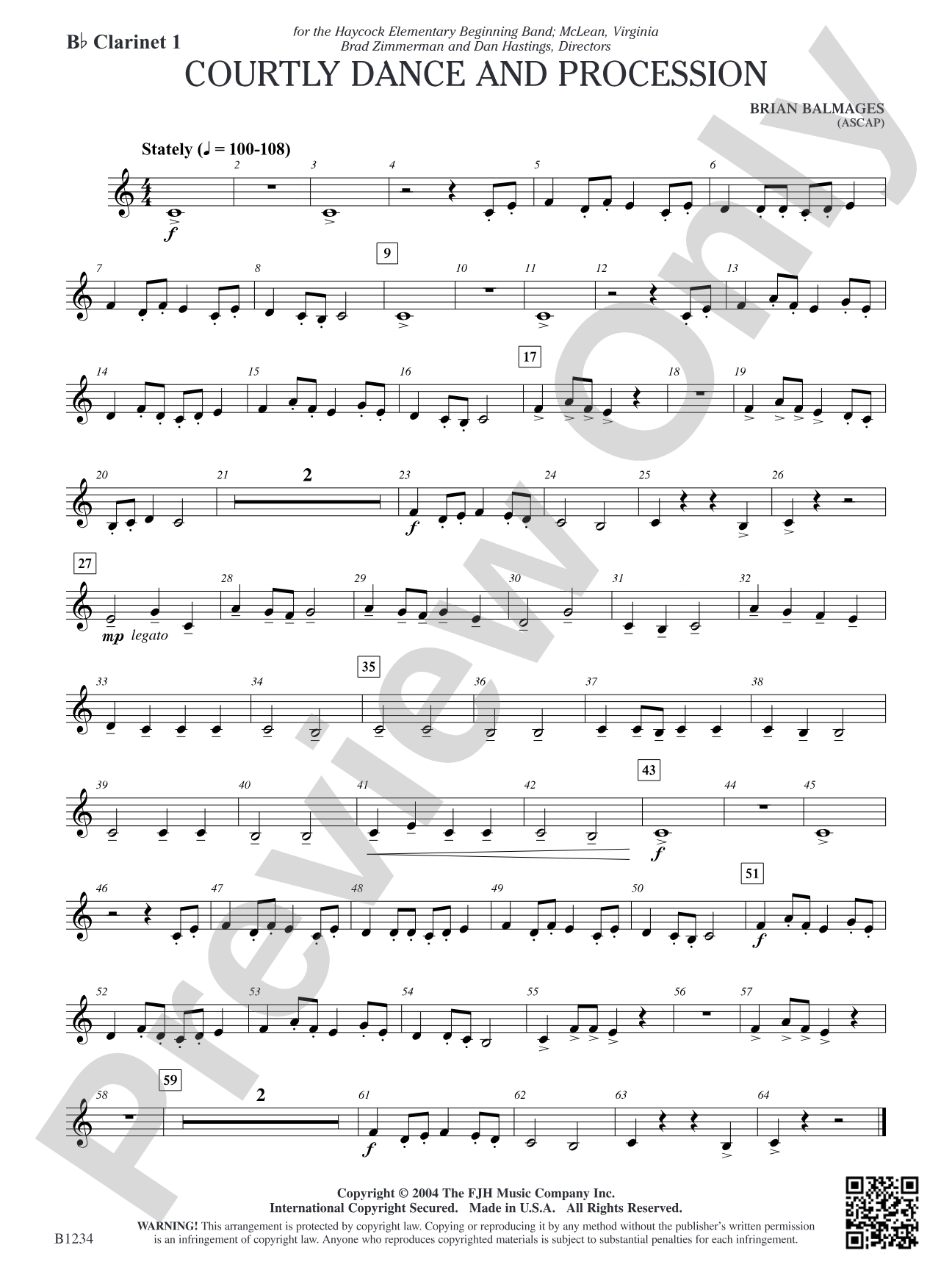Courtly Dance and Procession: B-flat Clarinet 1