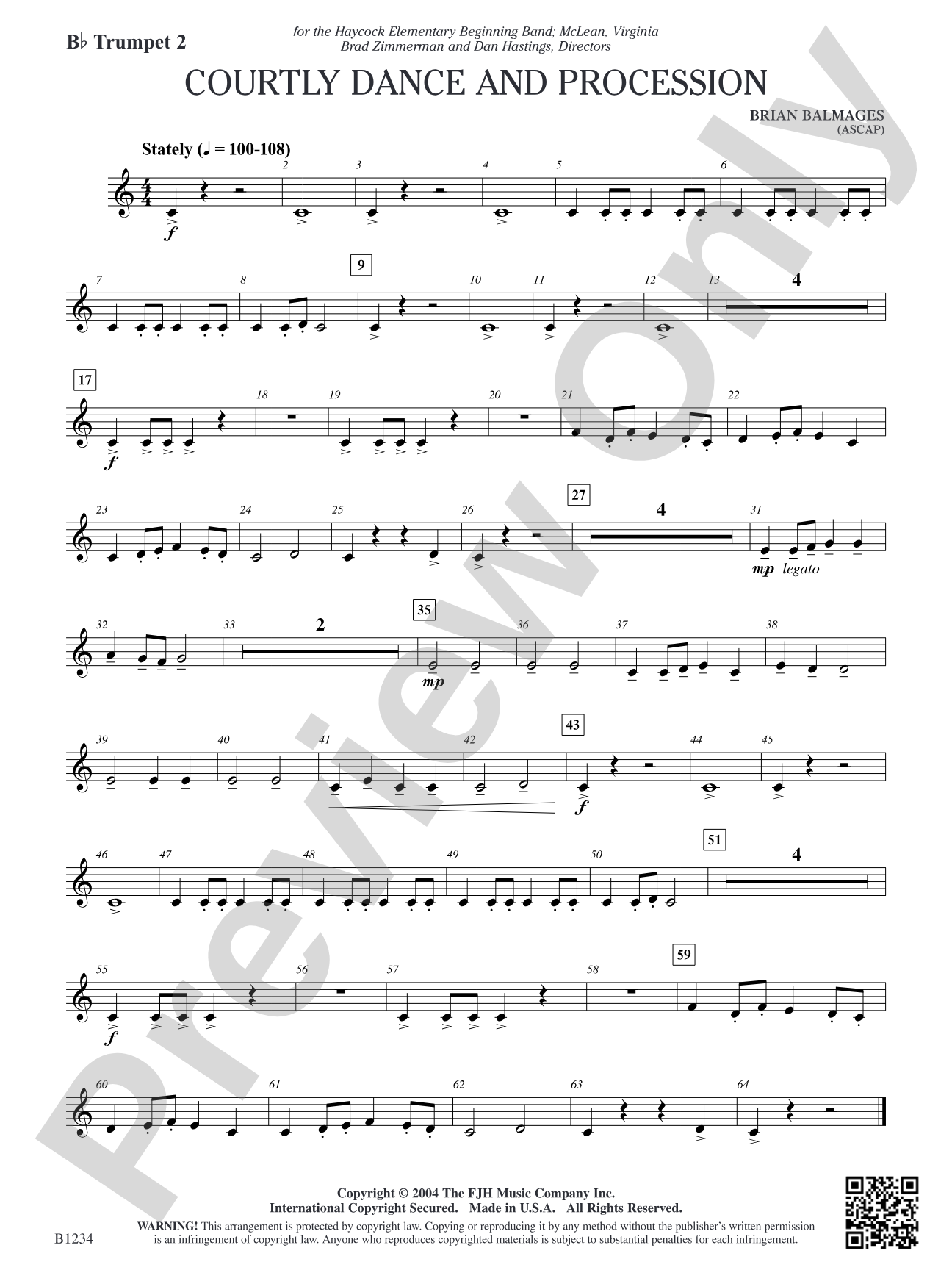 Courtly Dance and Procession: Opt. B-flat Trumpet 2
