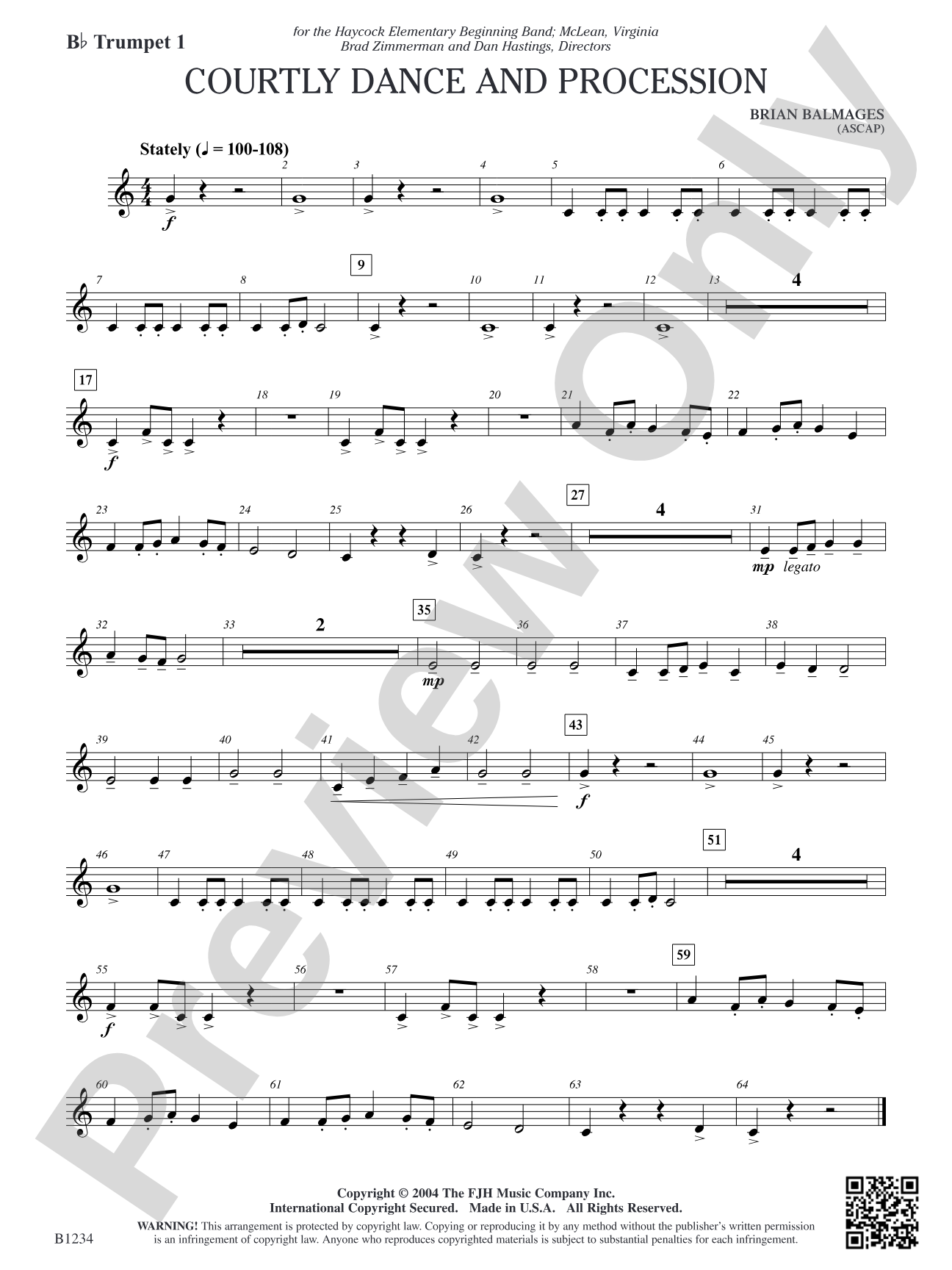 Courtly Dance and Procession: B-flat Trumpet 1