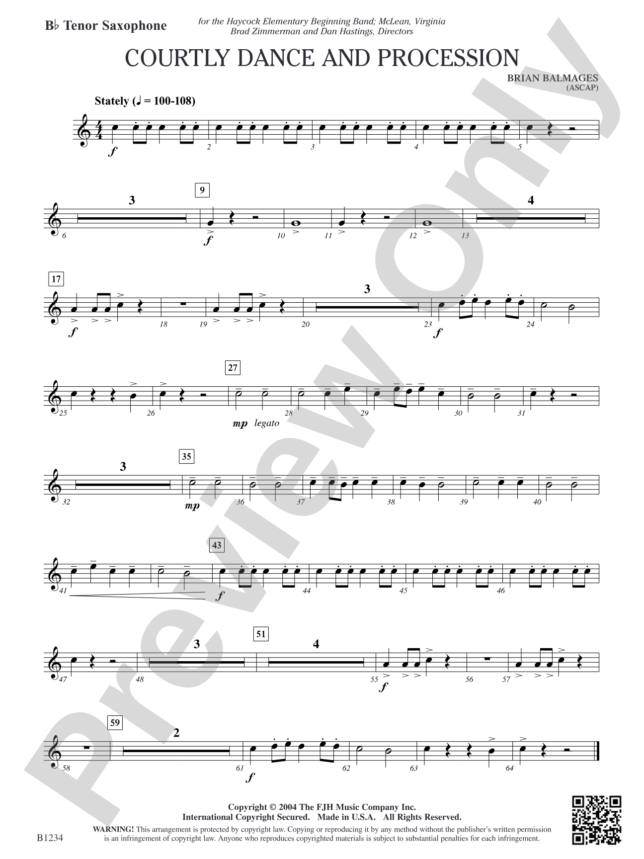 Courtly Dance and Procession: B-flat Tenor Saxophone