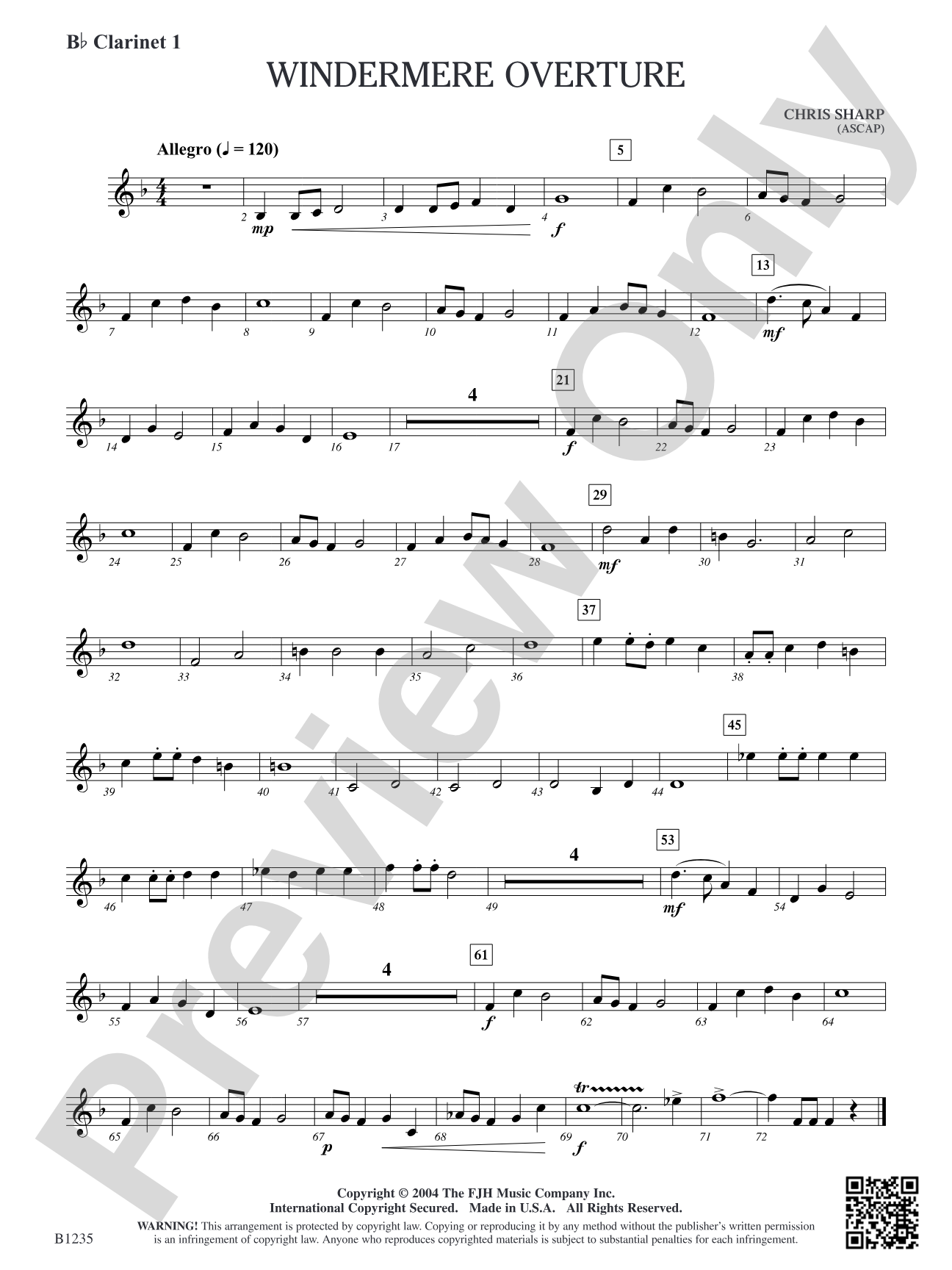 Windermere Overture: B-flat Clarinet 1