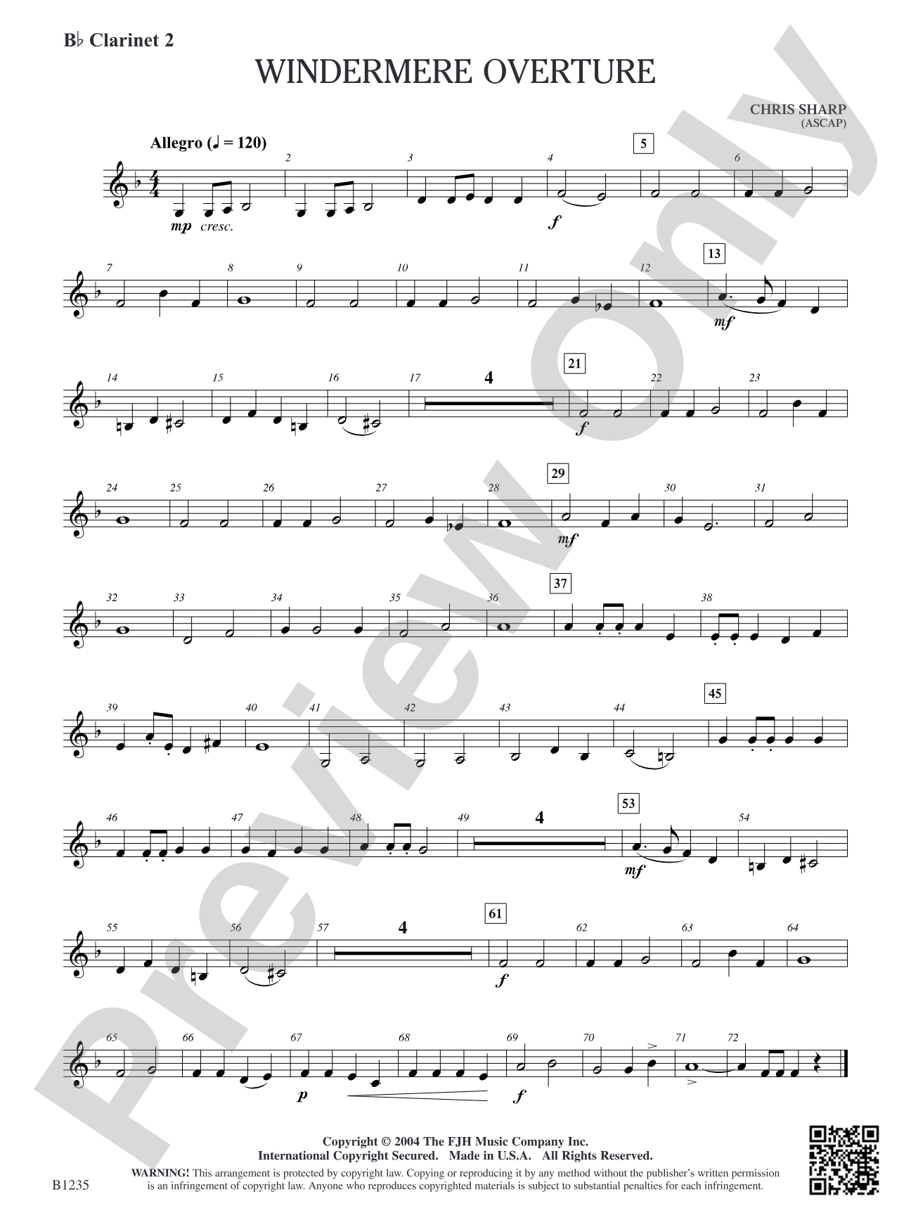 Windermere Overture: B-flat Clarinet 2