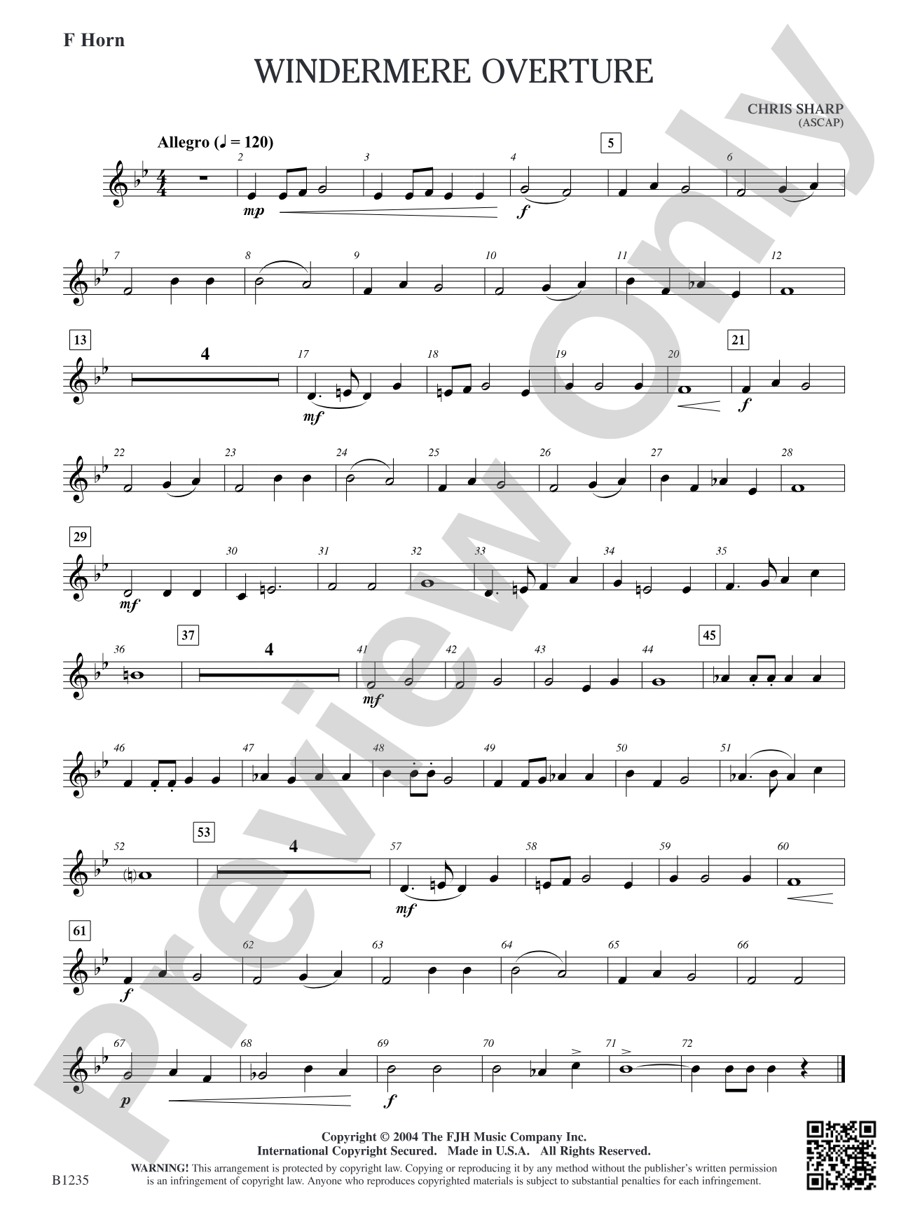 Windermere Overture: F Horn