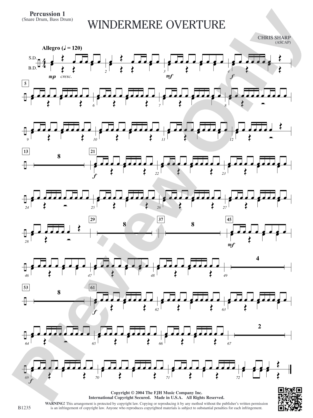 Windermere Overture: Percussion 1