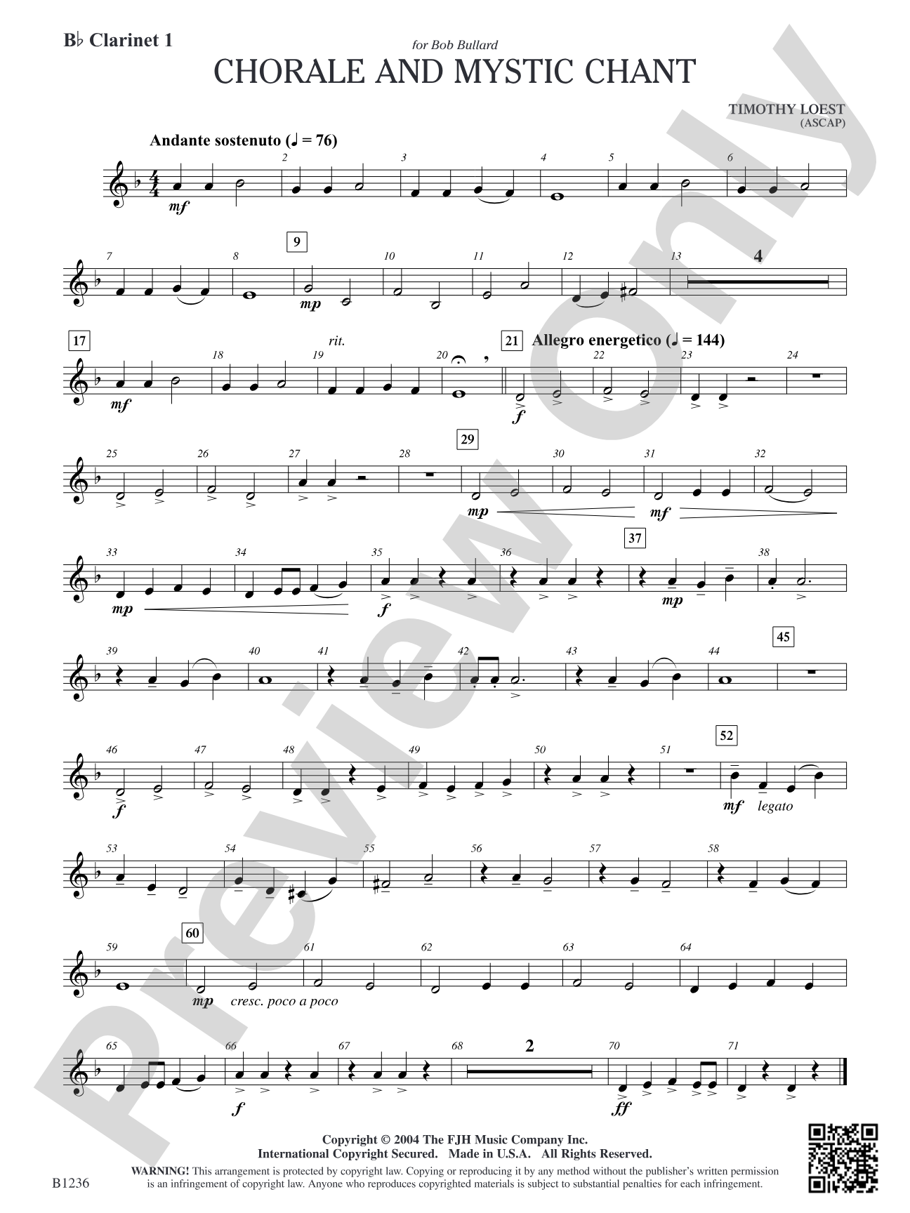 Chorale and Mystic Chant: B-flat Clarinet 1