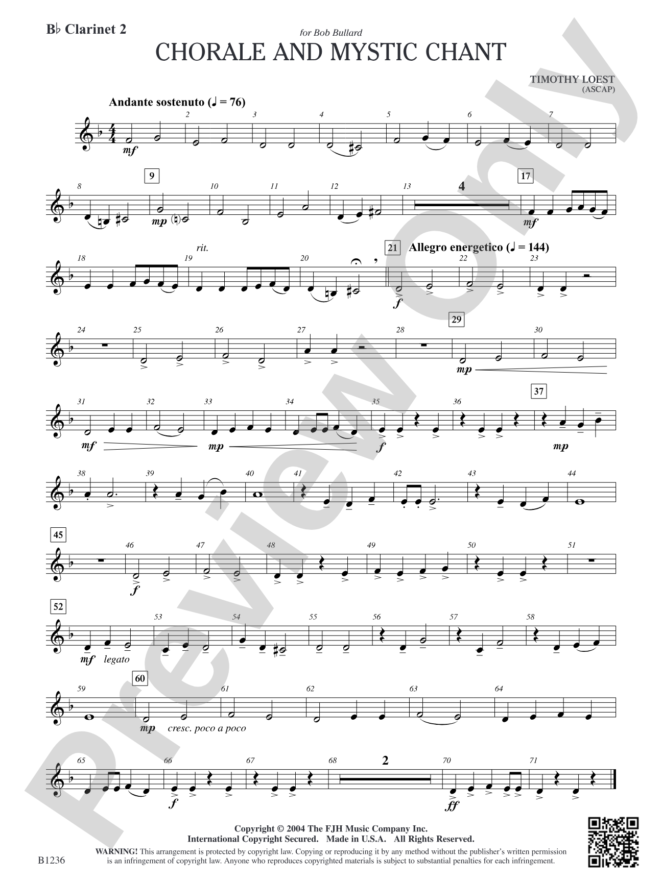 Chorale and Mystic Chant: B-flat Clarinet 2