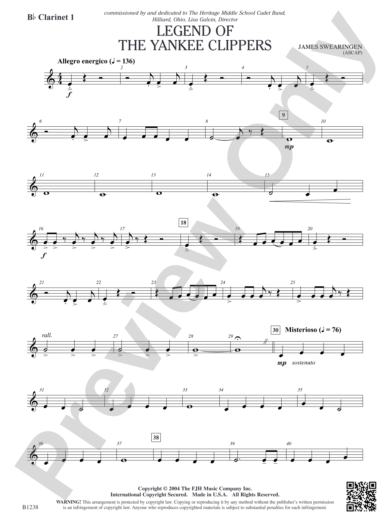 Legend of the Yankee Clippers: B-flat Clarinet 1