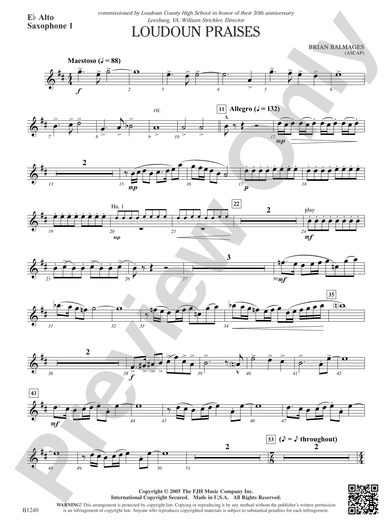 Loudoun Praises: E-flat Alto Saxophone 1