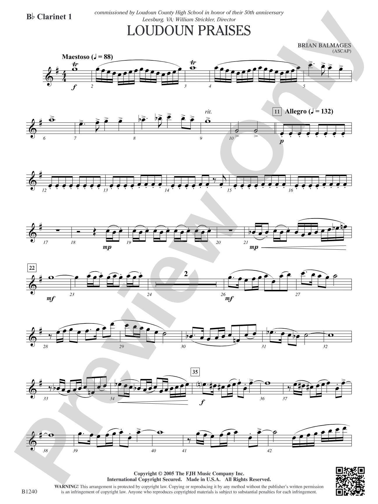 Loudoun Praises: B-flat Clarinet 1