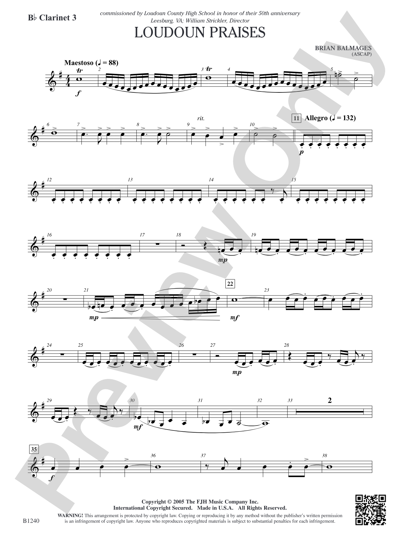 Loudoun Praises: B-flat Clarinet 3