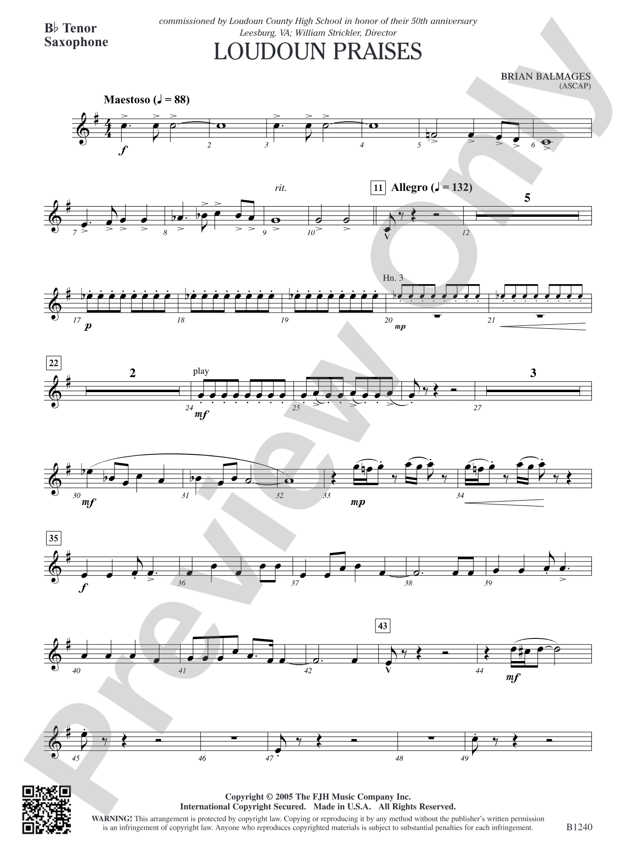 Loudoun Praises: B-flat Tenor Saxophone