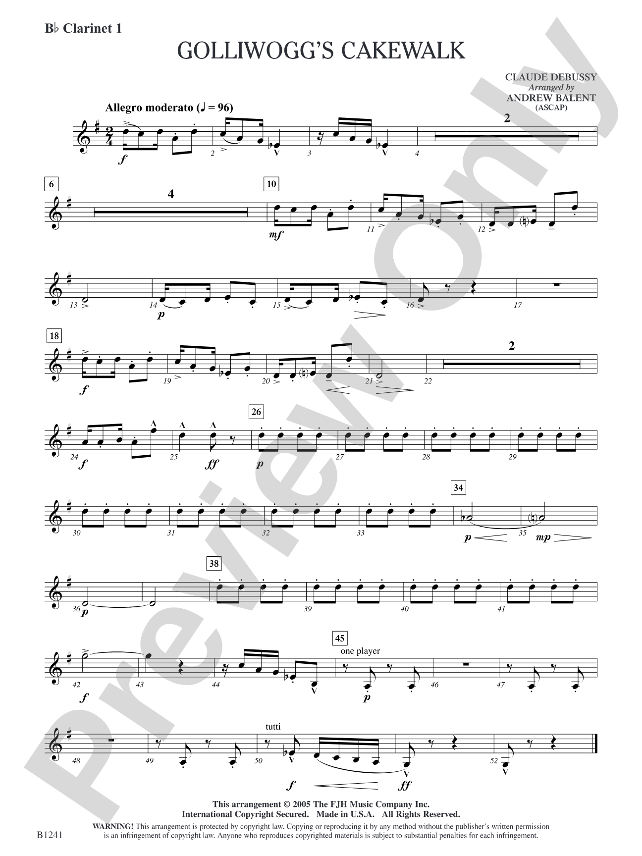 Golliwogg's Cakewalk: B-flat Clarinet 1