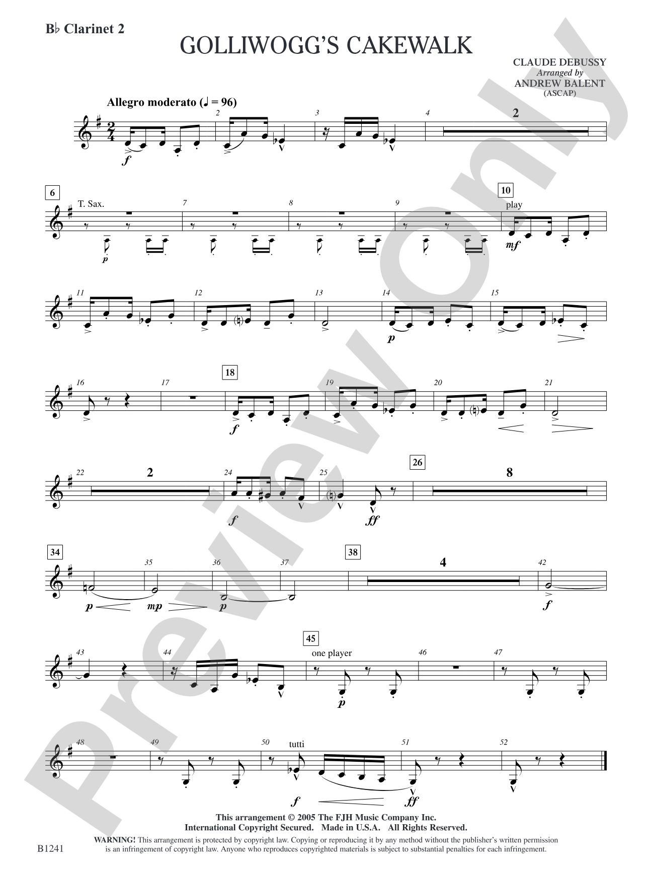 Golliwogg's Cakewalk: B-flat Clarinet 2