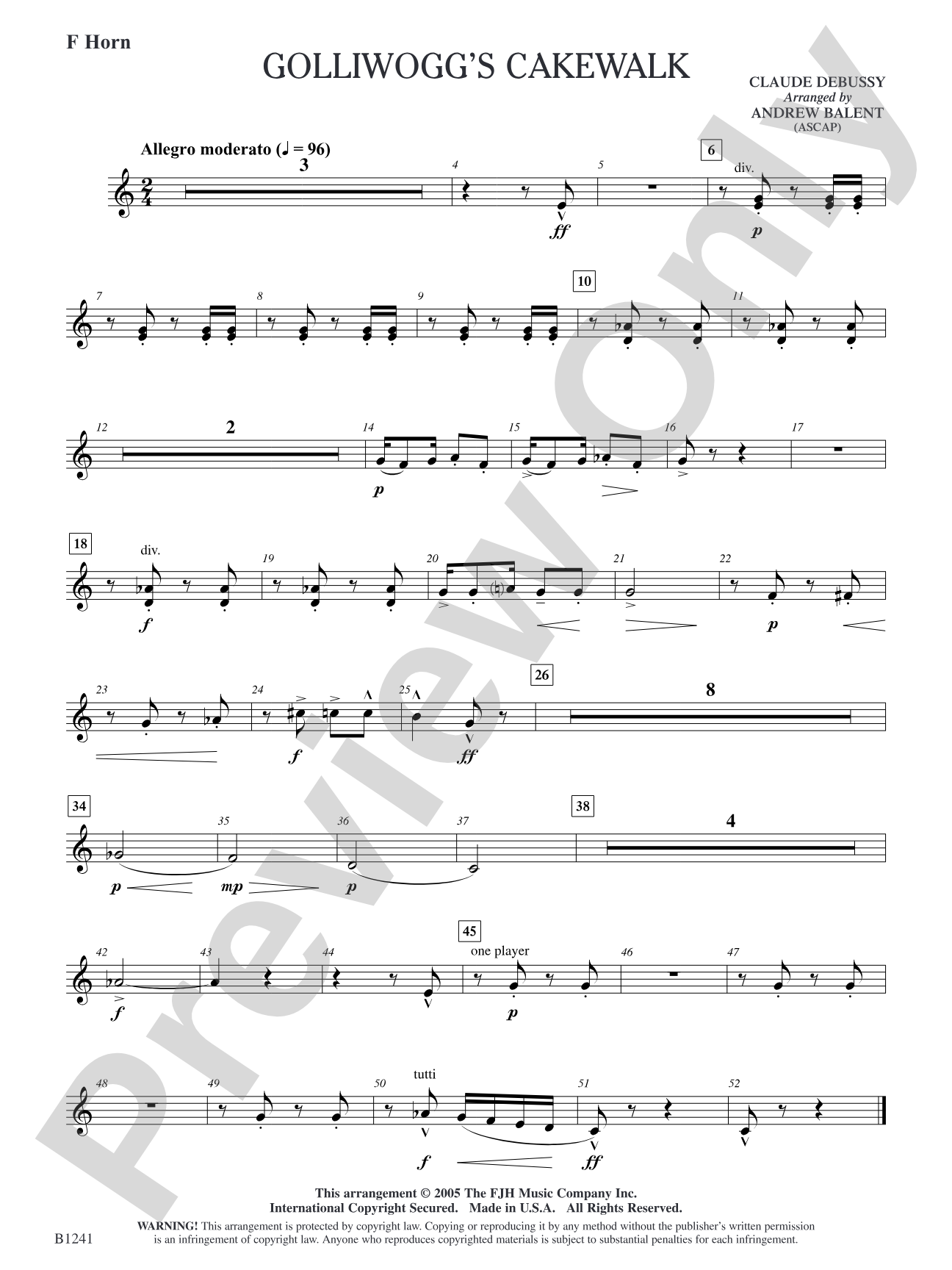 Golliwogg's Cakewalk: F Horn