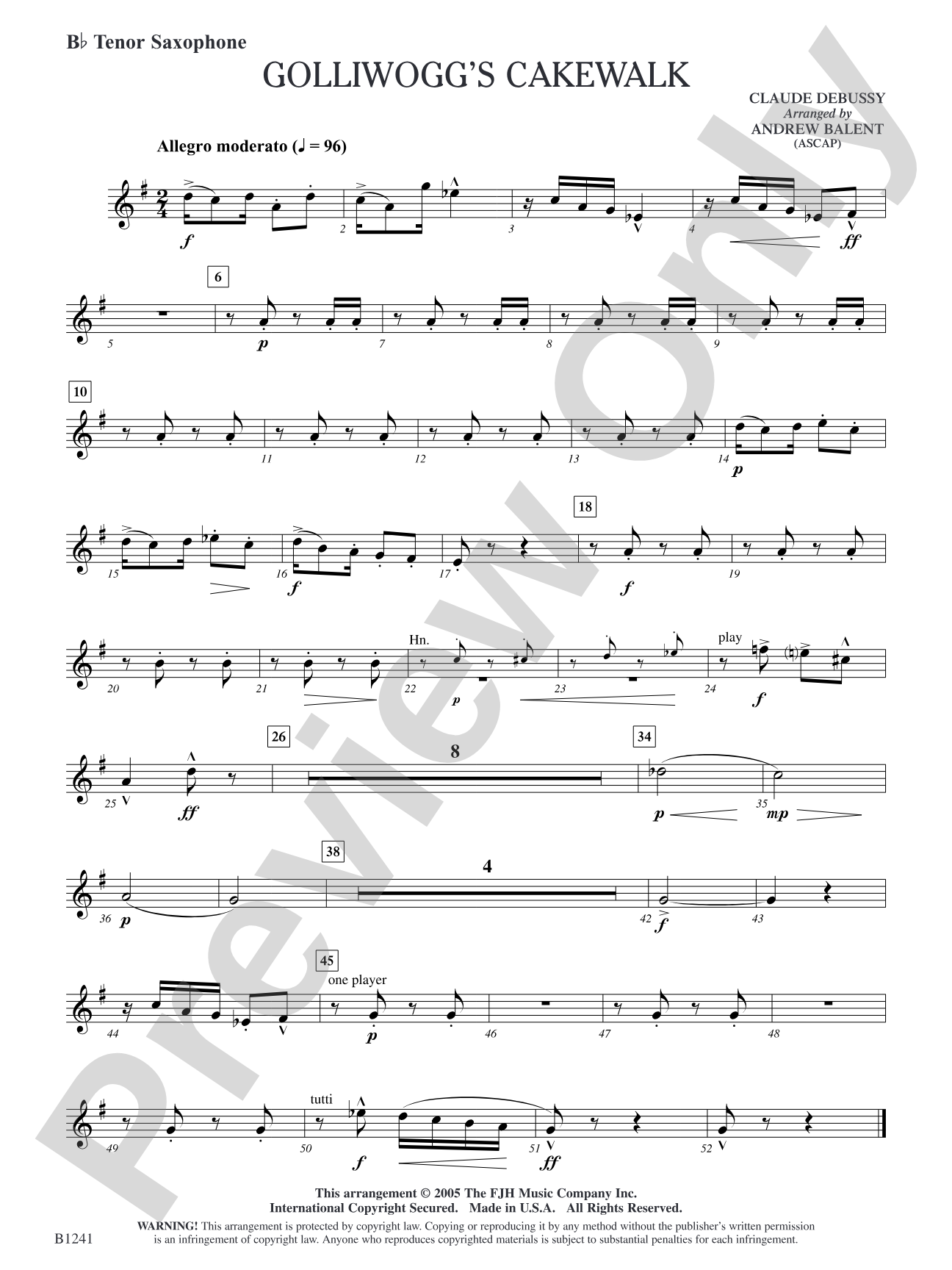 Golliwogg's Cakewalk: B-flat Tenor Saxophone