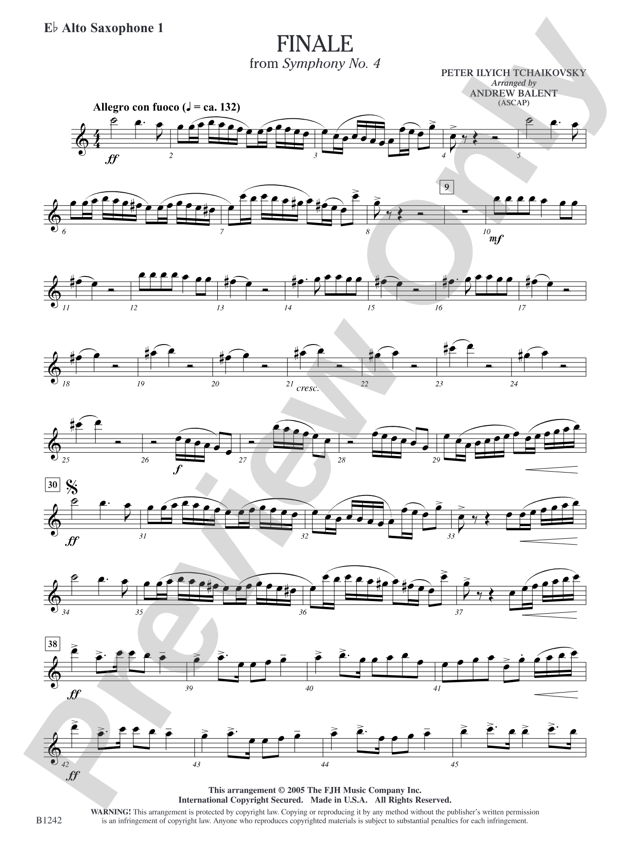 Finale from Symphony No. 4: E-flat Alto Saxophone 1