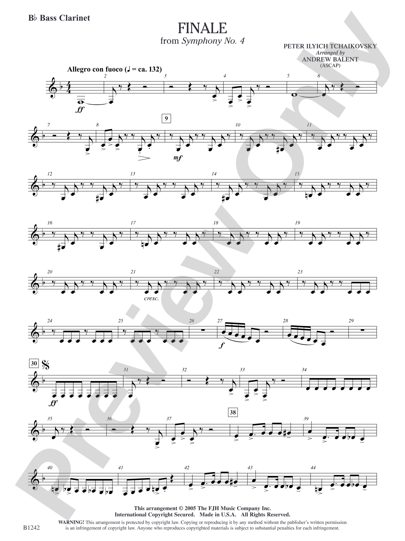 Finale from Symphony No. 4: B-flat Bass Clarinet