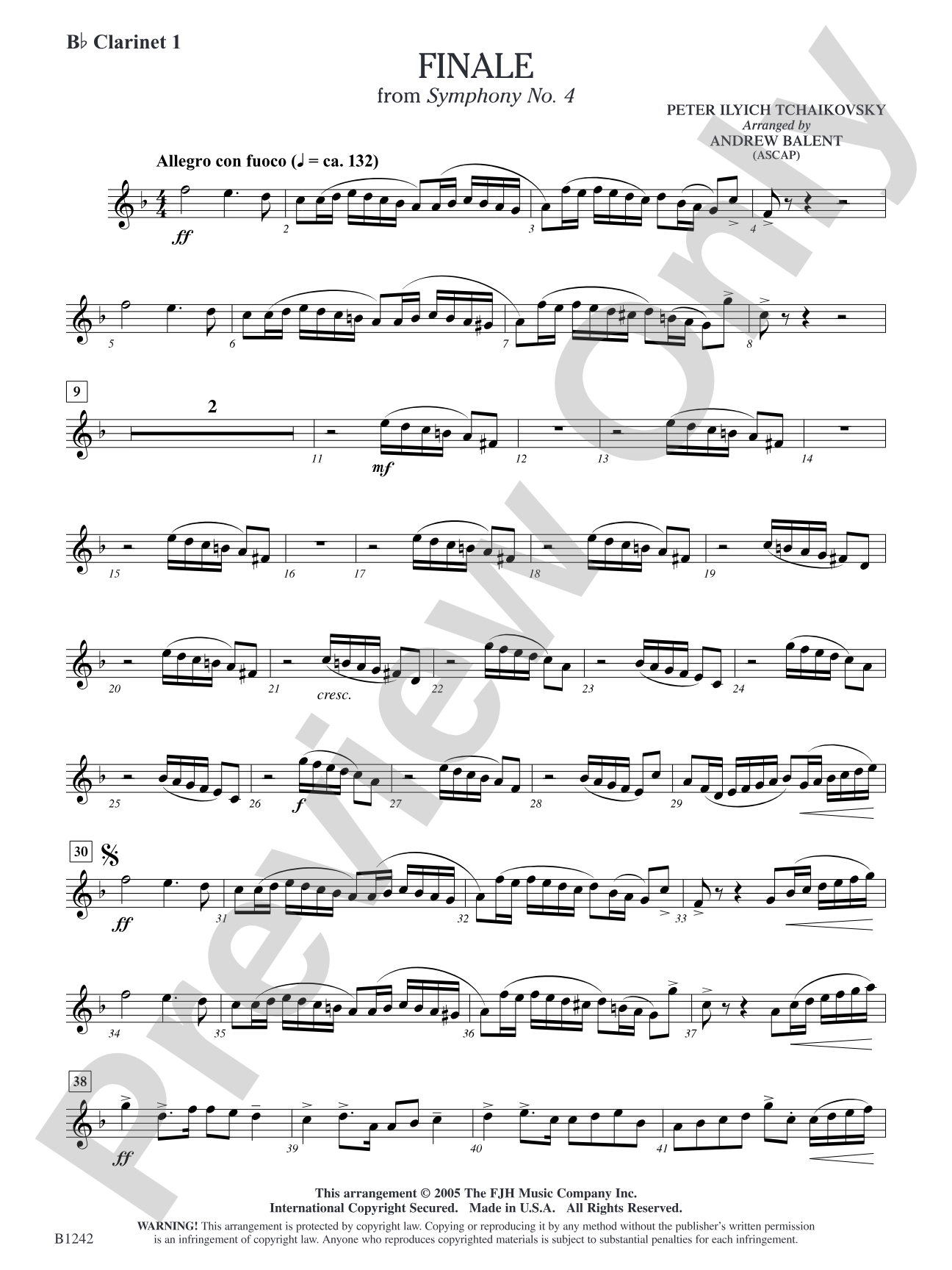 Finale from Symphony No. 4: B-flat Clarinet 1