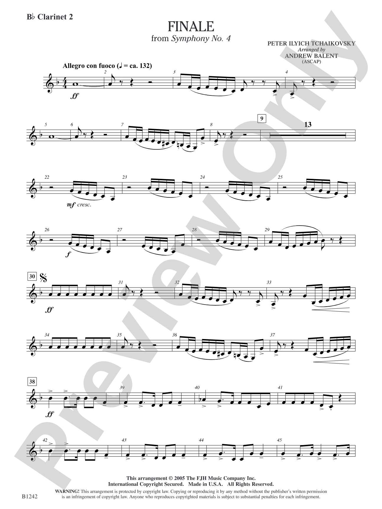 Finale from Symphony No. 4: B-flat Clarinet 2