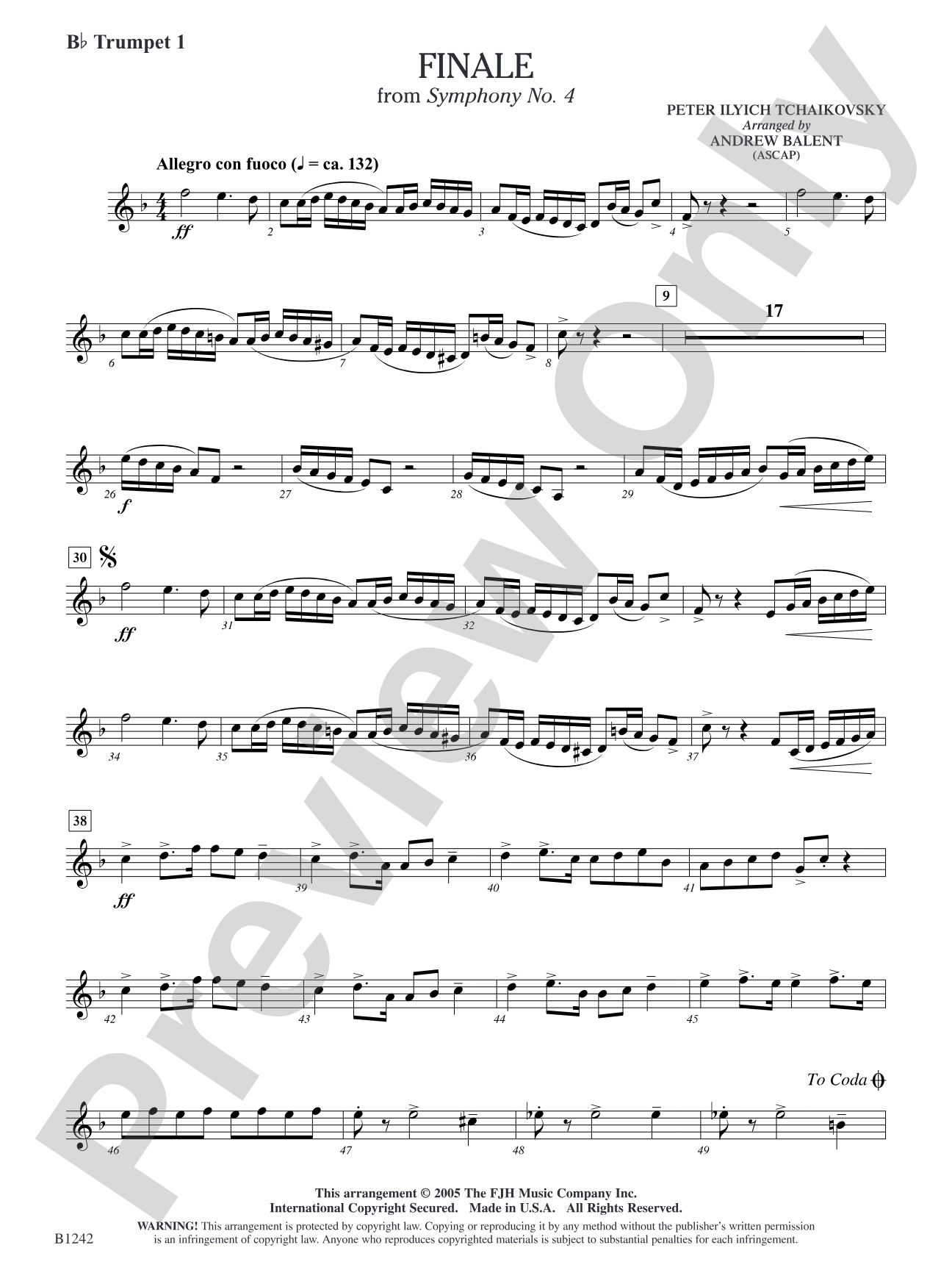 Finale from Symphony No. 4: B-flat Trumpet 1