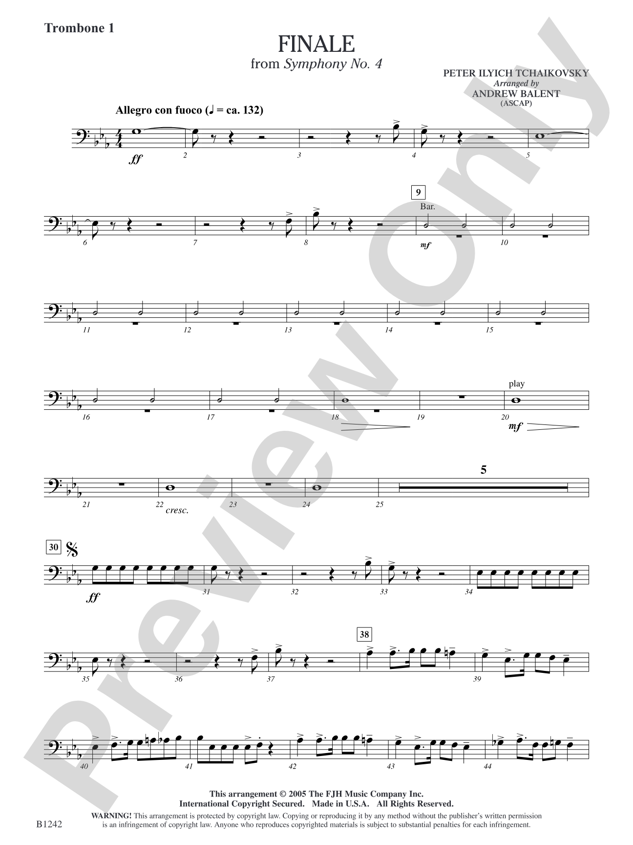 Finale from Symphony No. 4: Trombone 1