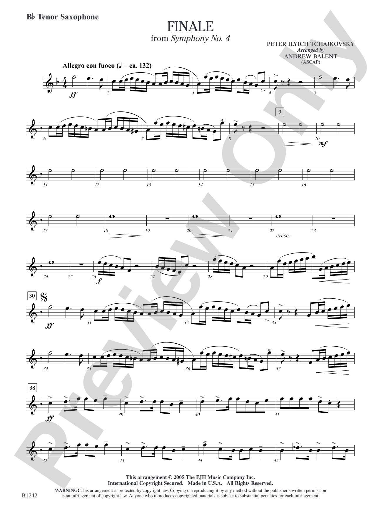Finale from Symphony No. 4: B-flat Tenor Saxophone