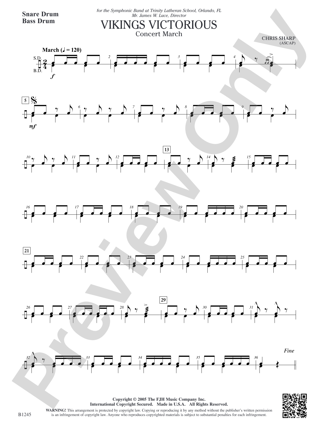Vikings Victorious Concert March: Snare Drum/Bass Drum