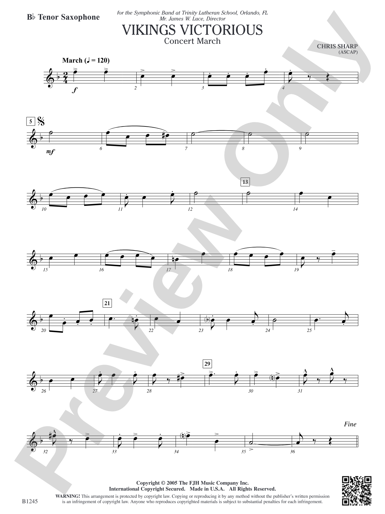Vikings Victorious Concert March: B-flat Tenor Saxophone