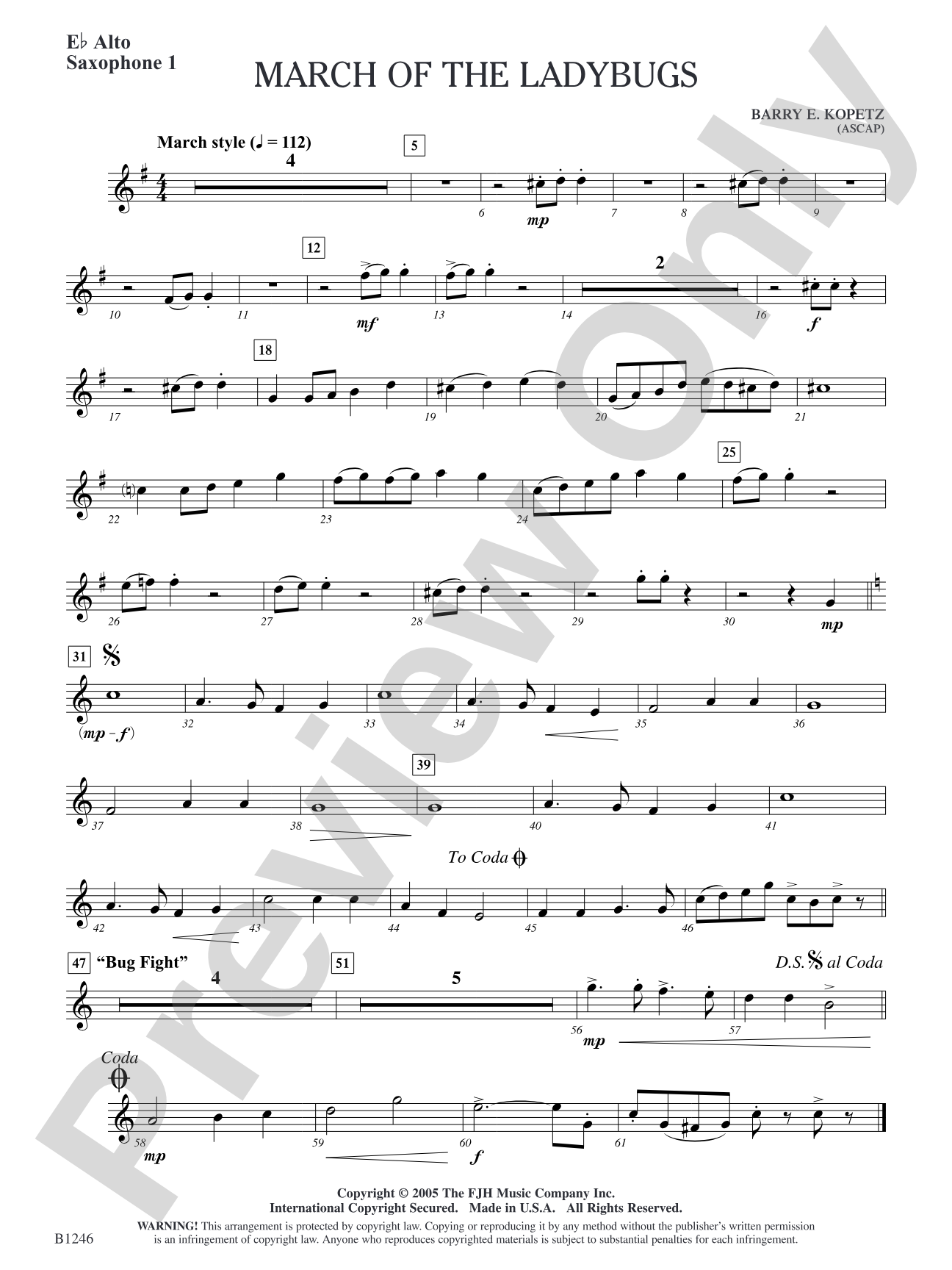 March of the Ladybugs: E-flat Alto Saxophone 1