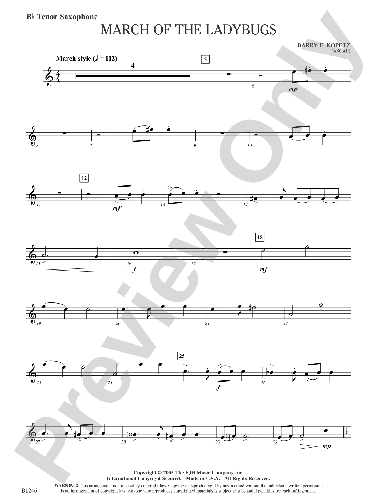 March of the Ladybugs: B-flat Tenor Saxophone