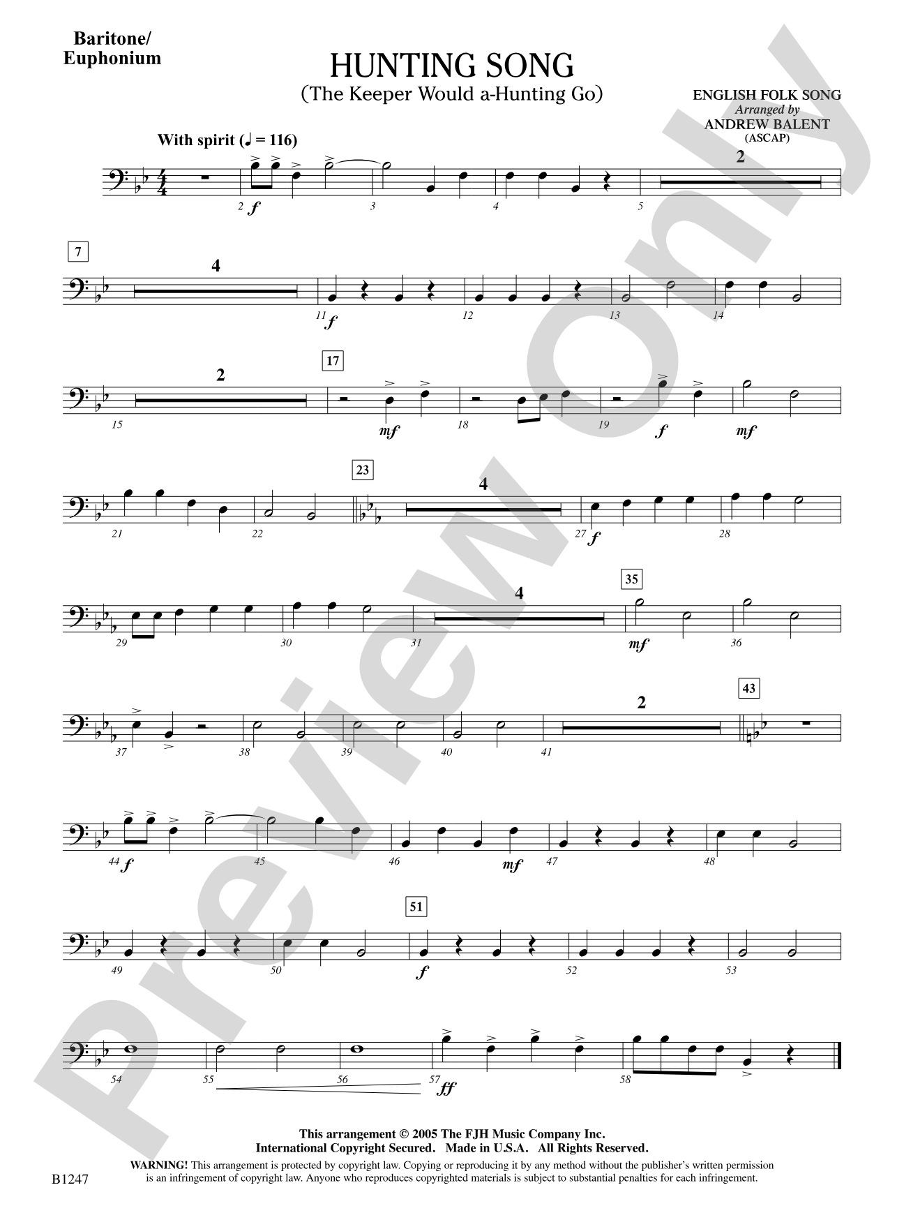 Hunting Song (The Keeper Would A-Hunting Go): Baritone/Euphonium
