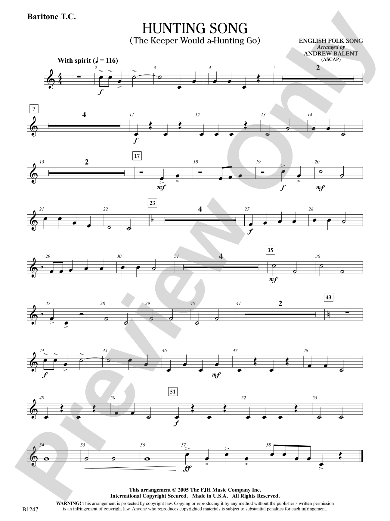 Hunting Song (The Keeper Would A-Hunting Go): Baritone T.C.