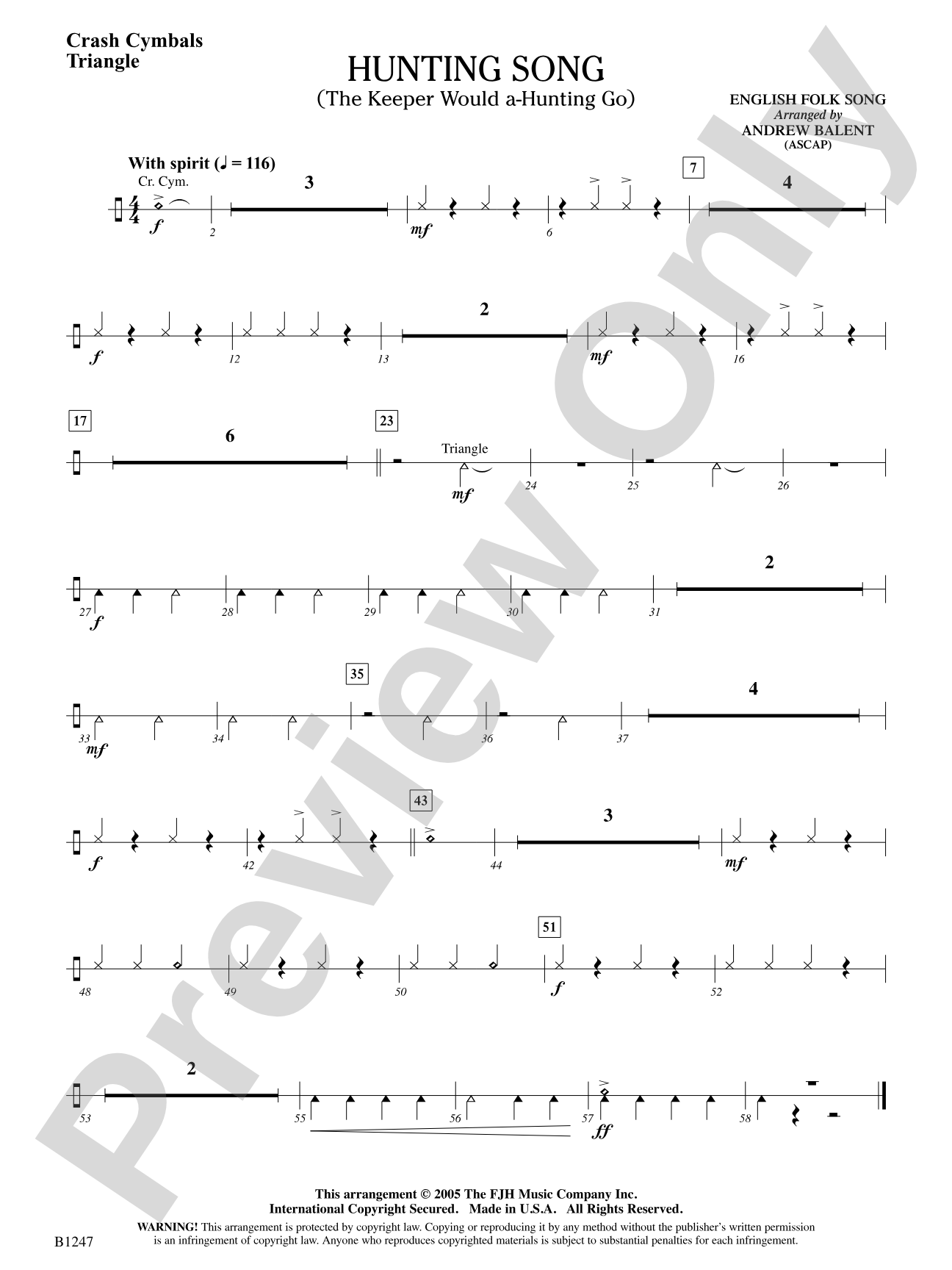Hunting Song (The Keeper Would A-Hunting Go): Crash Cymbals/Triangle