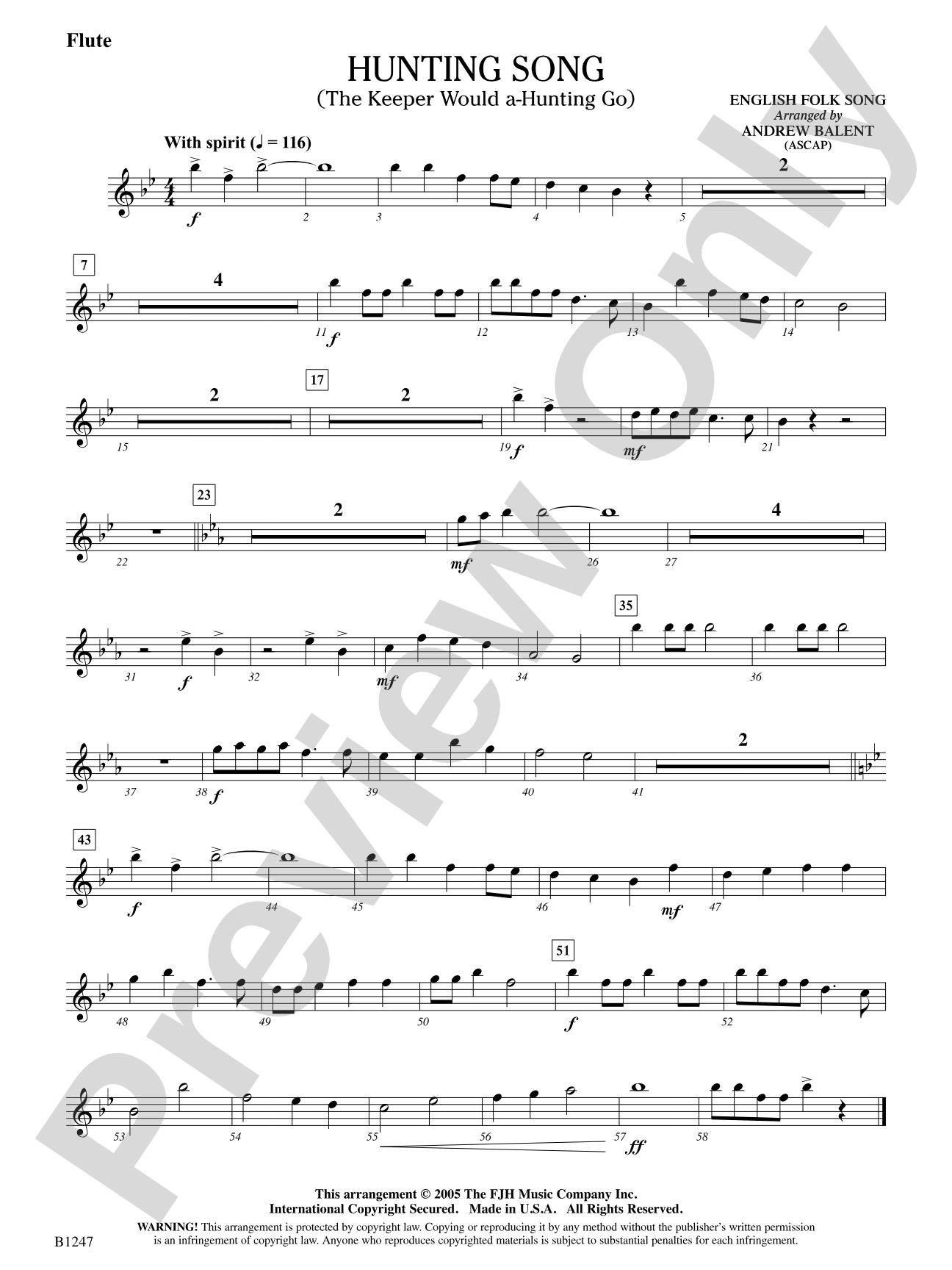 Hunting Song (The Keeper Would A-Hunting Go): Flute