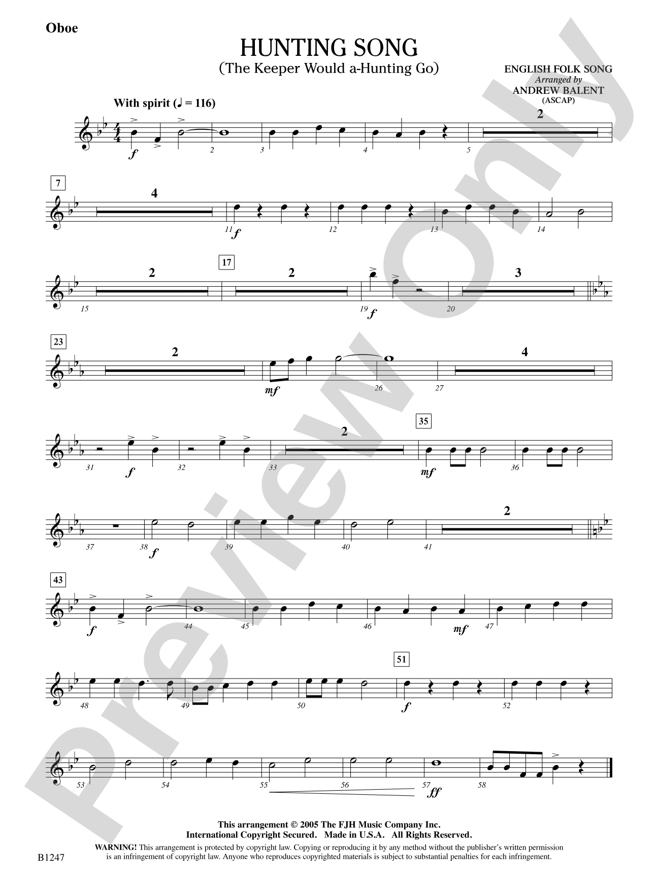 Hunting Song (The Keeper Would A-Hunting Go): Oboe