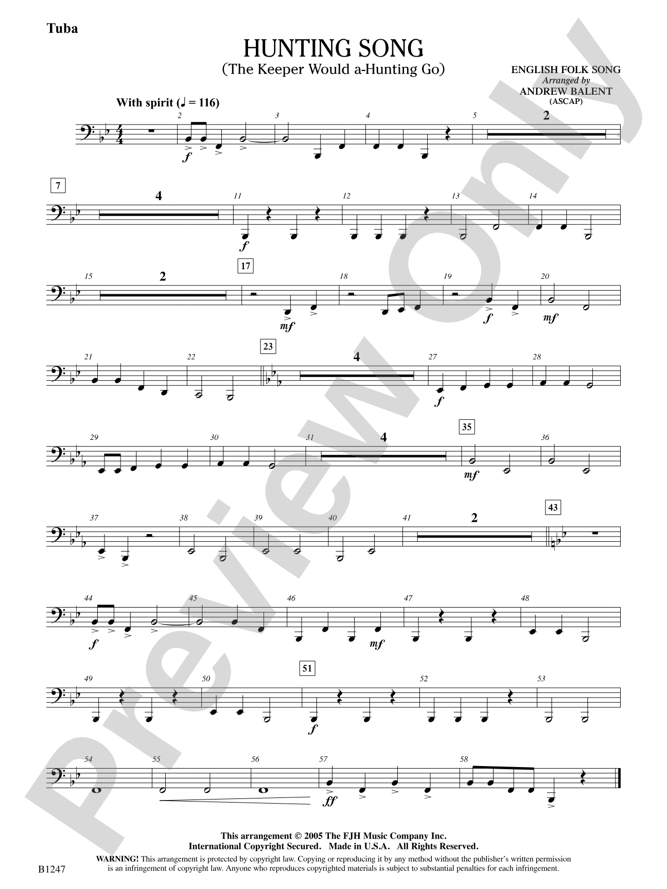 Hunting Song (The Keeper Would A-Hunting Go): Tuba