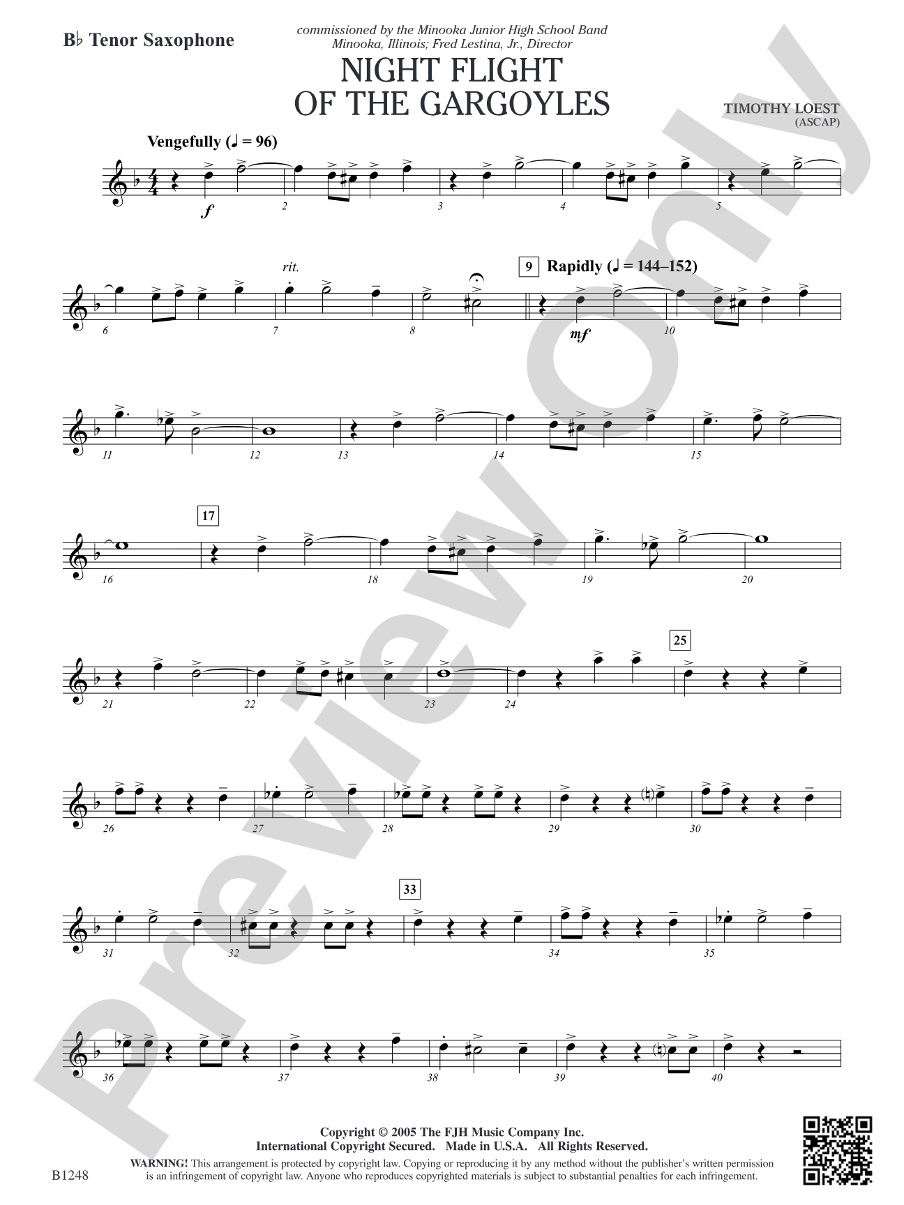 Night Flight of the Gargoyles: B-flat Tenor Saxophone