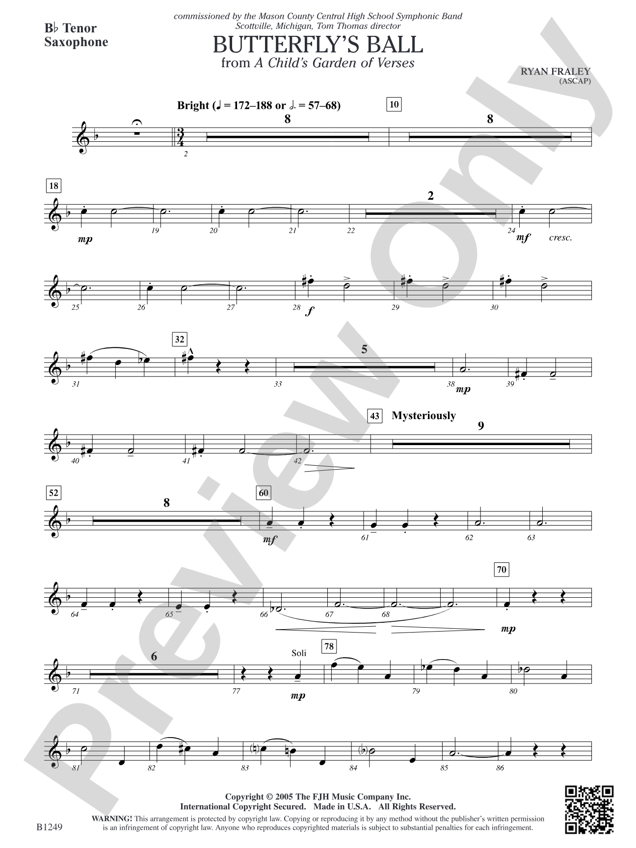 Butterfly's Ball (from A Child's Garden of Verses): B-flat Tenor Saxophone