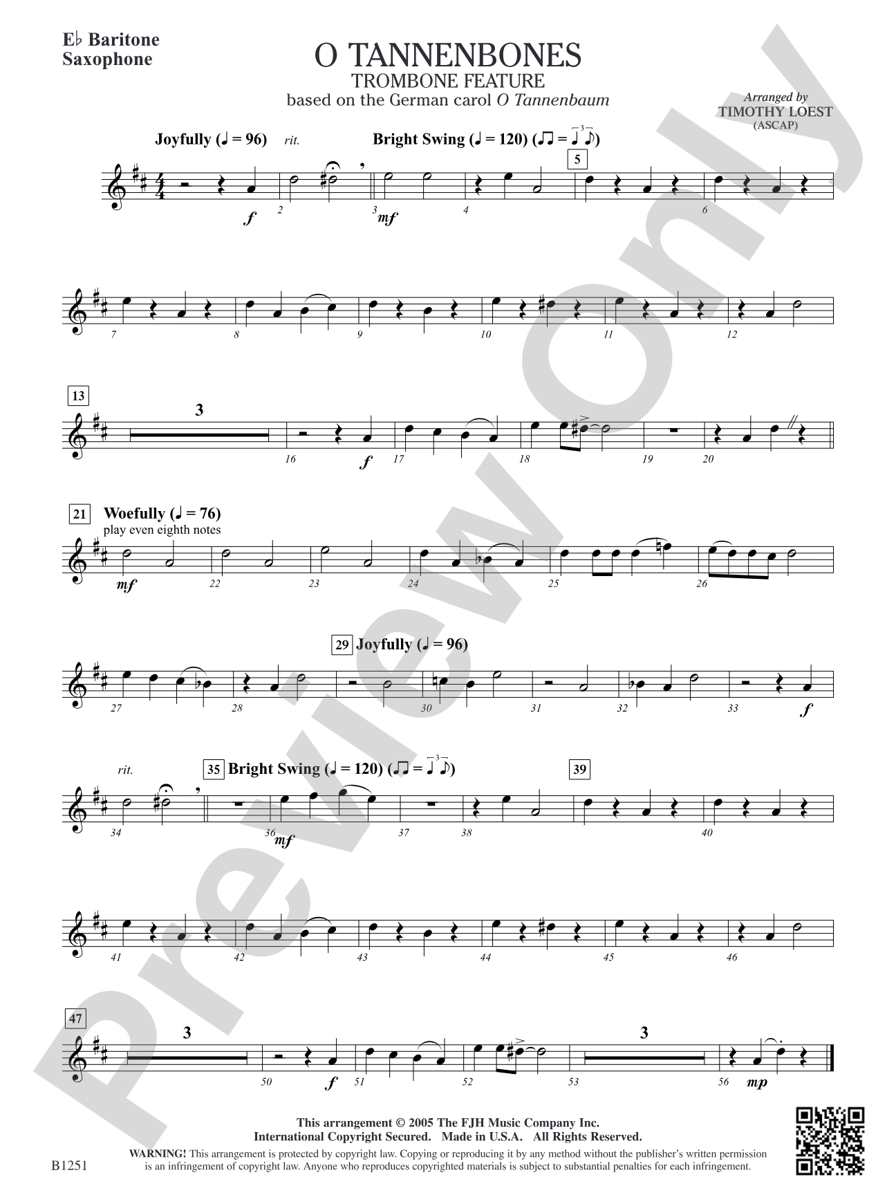 O Tannenbones (Trombone Feature): E-flat Baritone Saxophone