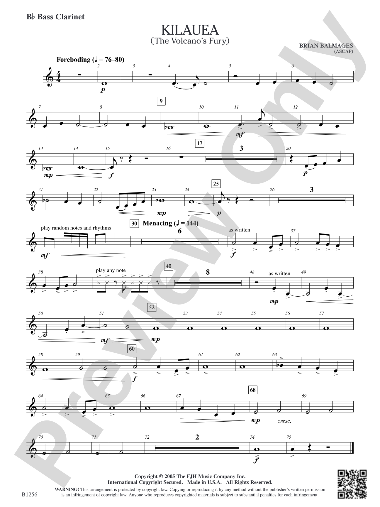 Kilauea (The Volcano's Fury): B-flat Bass Clarinet