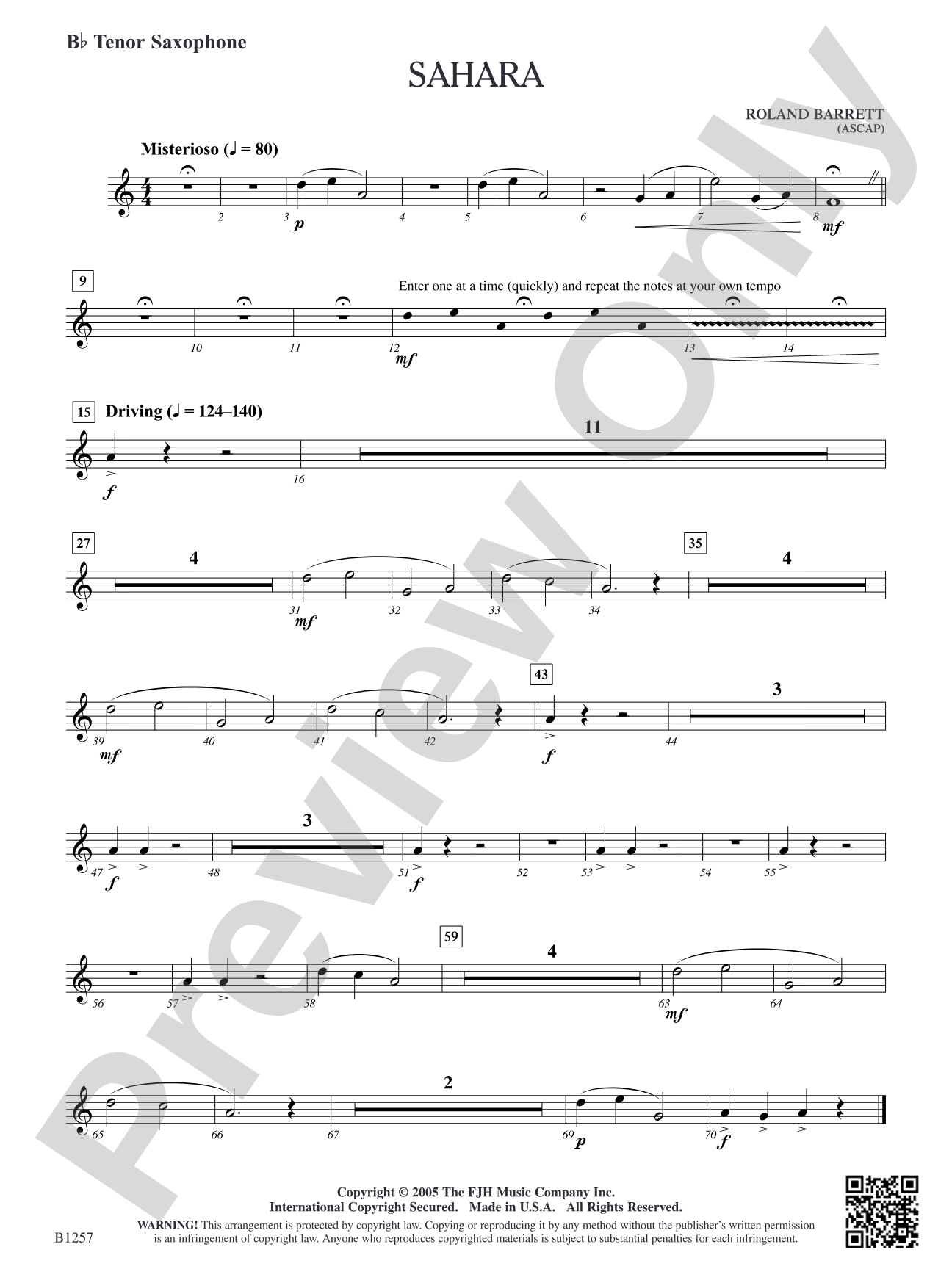 Sahara: B-flat Tenor Saxophone
