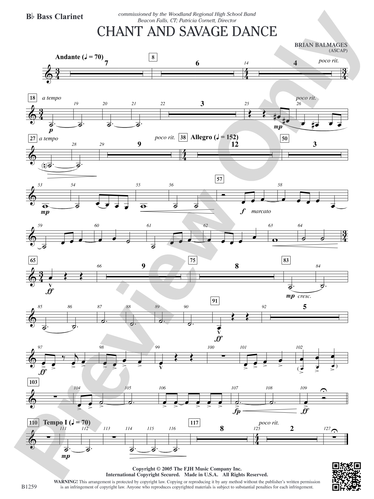 Chant and Savage Dance: B-flat Bass Clarinet