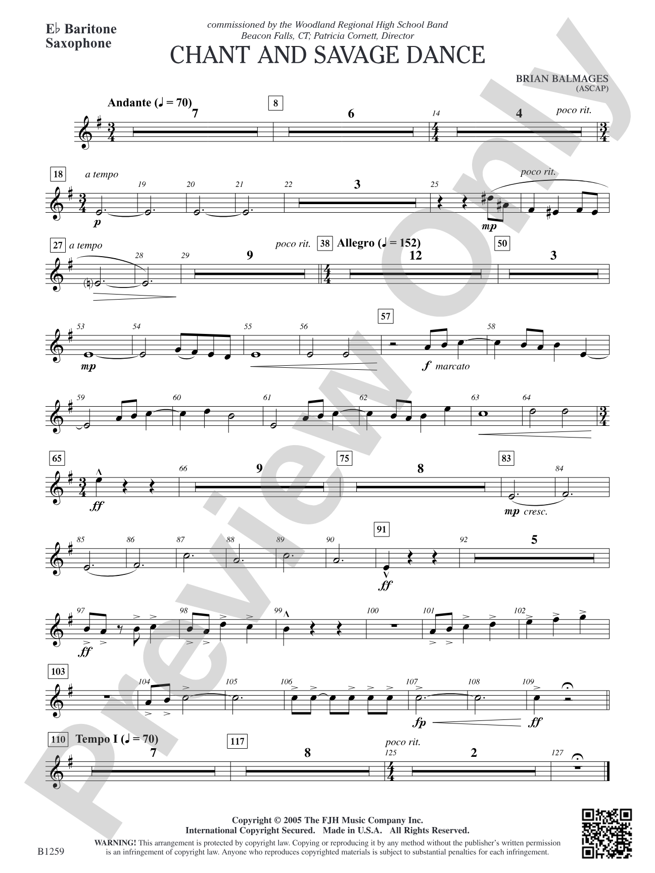Chant and Savage Dance: E-flat Baritone Saxophone