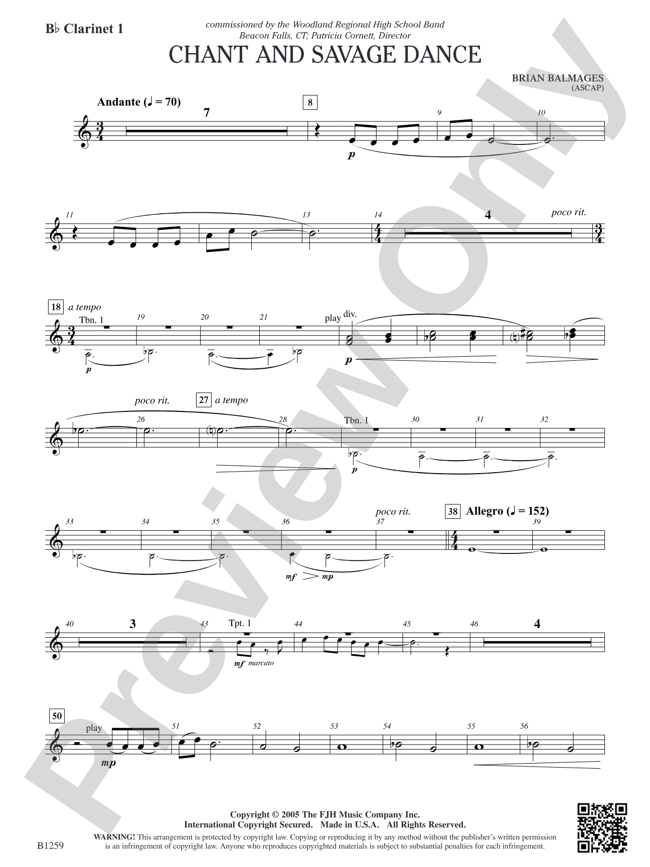 Chant and Savage Dance: B-flat Clarinet 1
