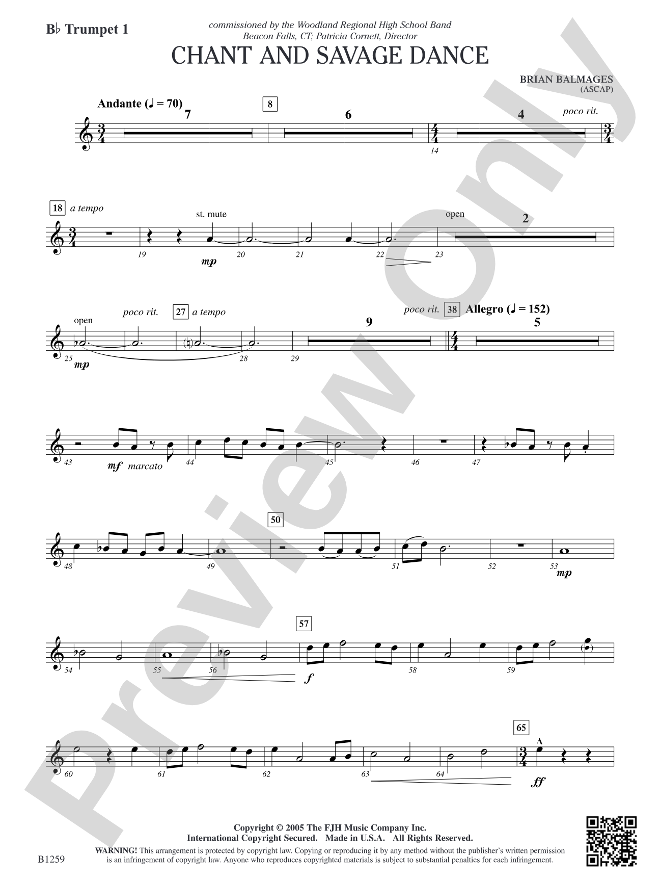 Chant and Savage Dance: B-flat Trumpet 1