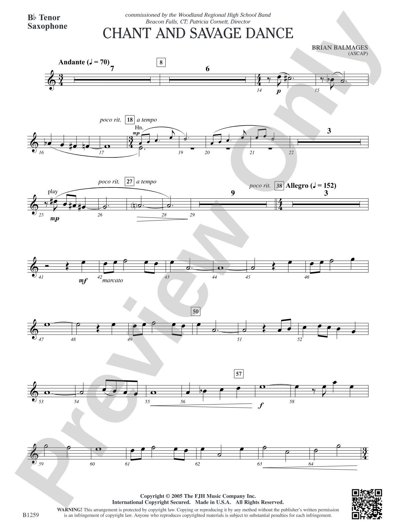 Chant and Savage Dance: B-flat Tenor Saxophone