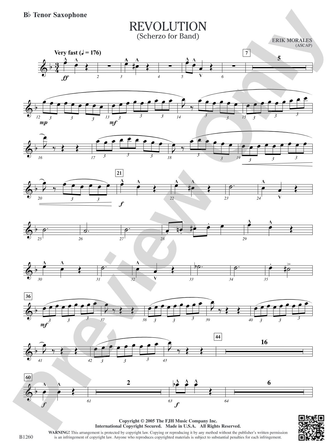 Revolution (Scherzo for Band): B-flat Tenor Saxophone