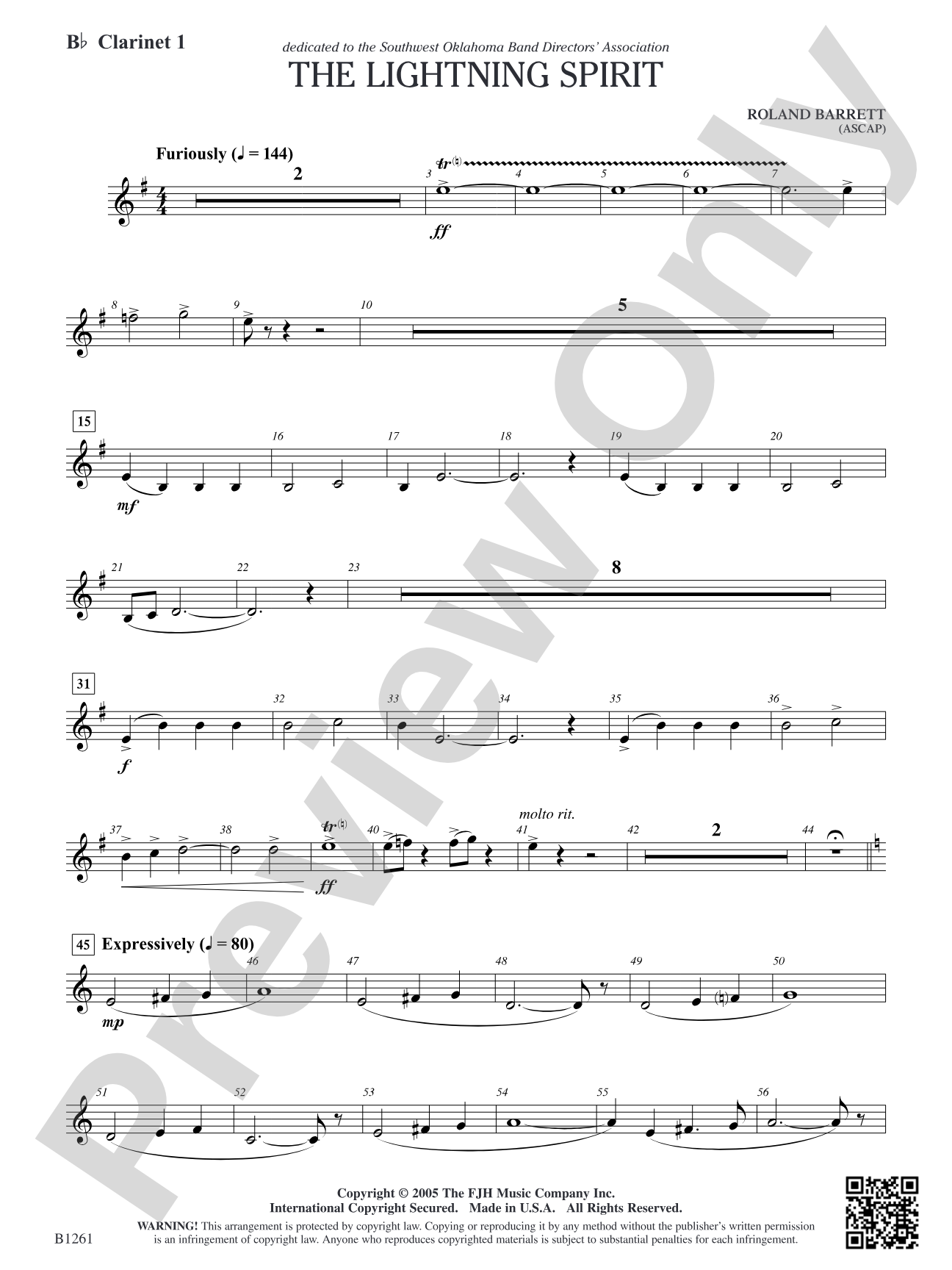 The Lightning Spirit: B-flat Clarinet 1