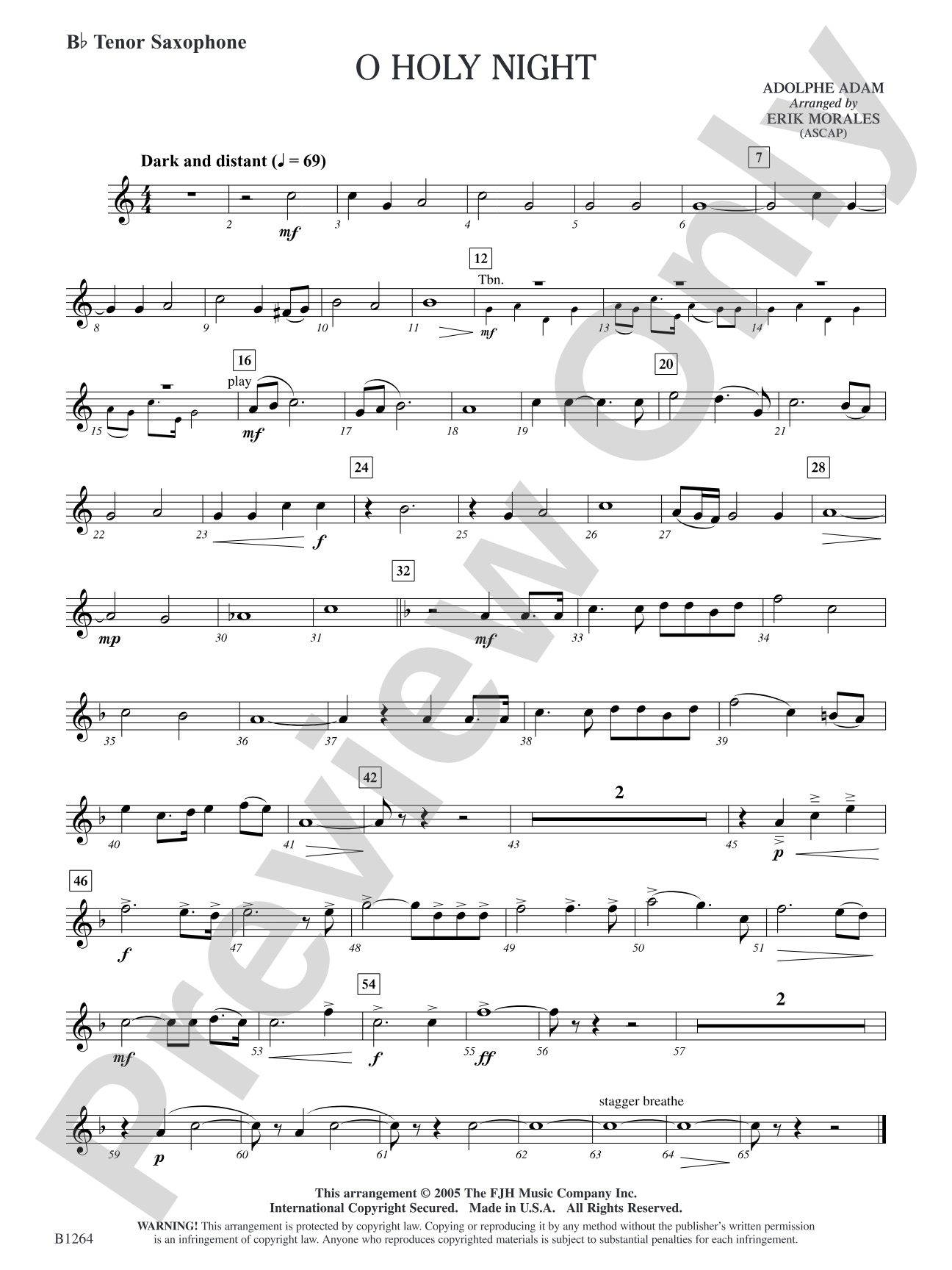 O Holy Night: B-flat Tenor Saxophone