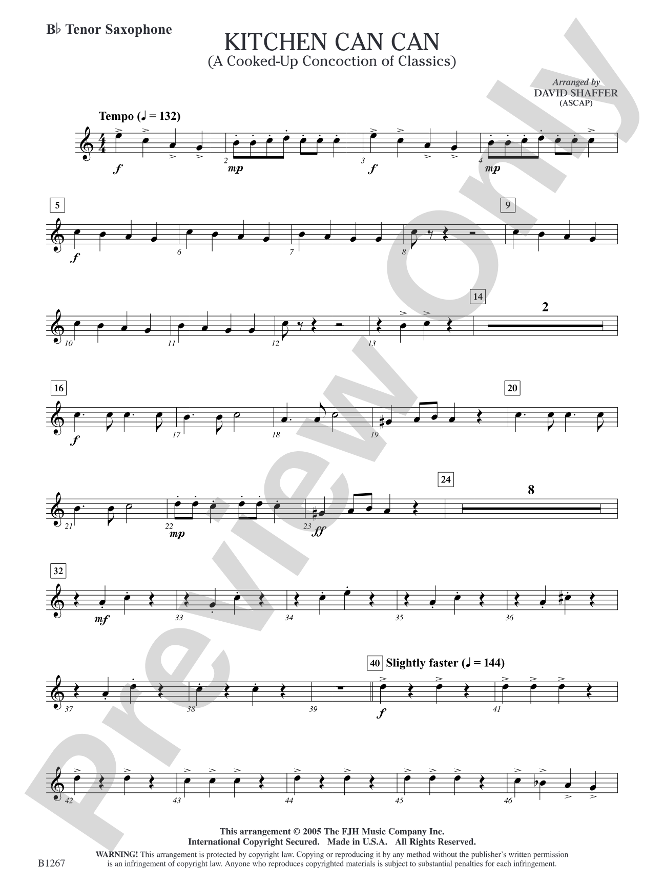 Kitchen Can Can (A Cooked-Up Concoction of Classics): B-flat Tenor Saxophone